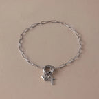 Cross & Heart Charm Bracelet Silver 18K Gold Plated