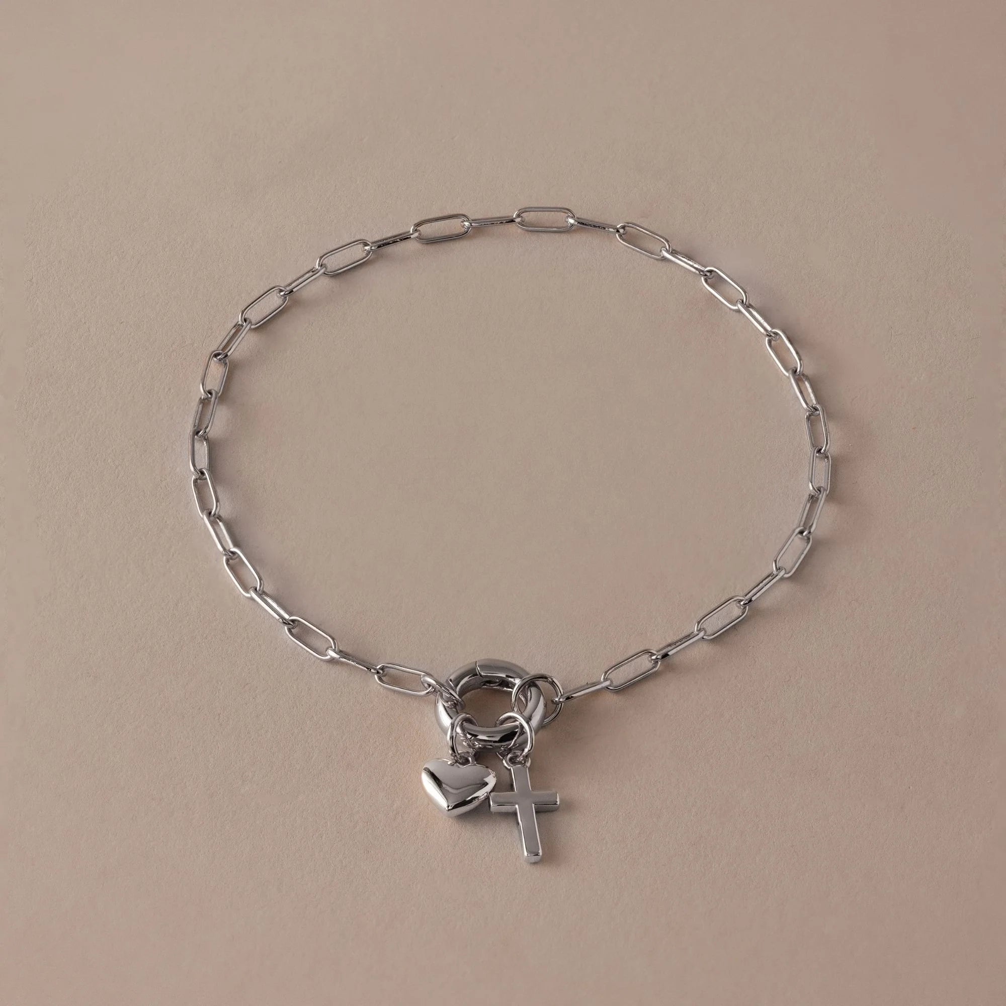 Cross & Heart Charm Bracelet Silver 18K Gold Plated