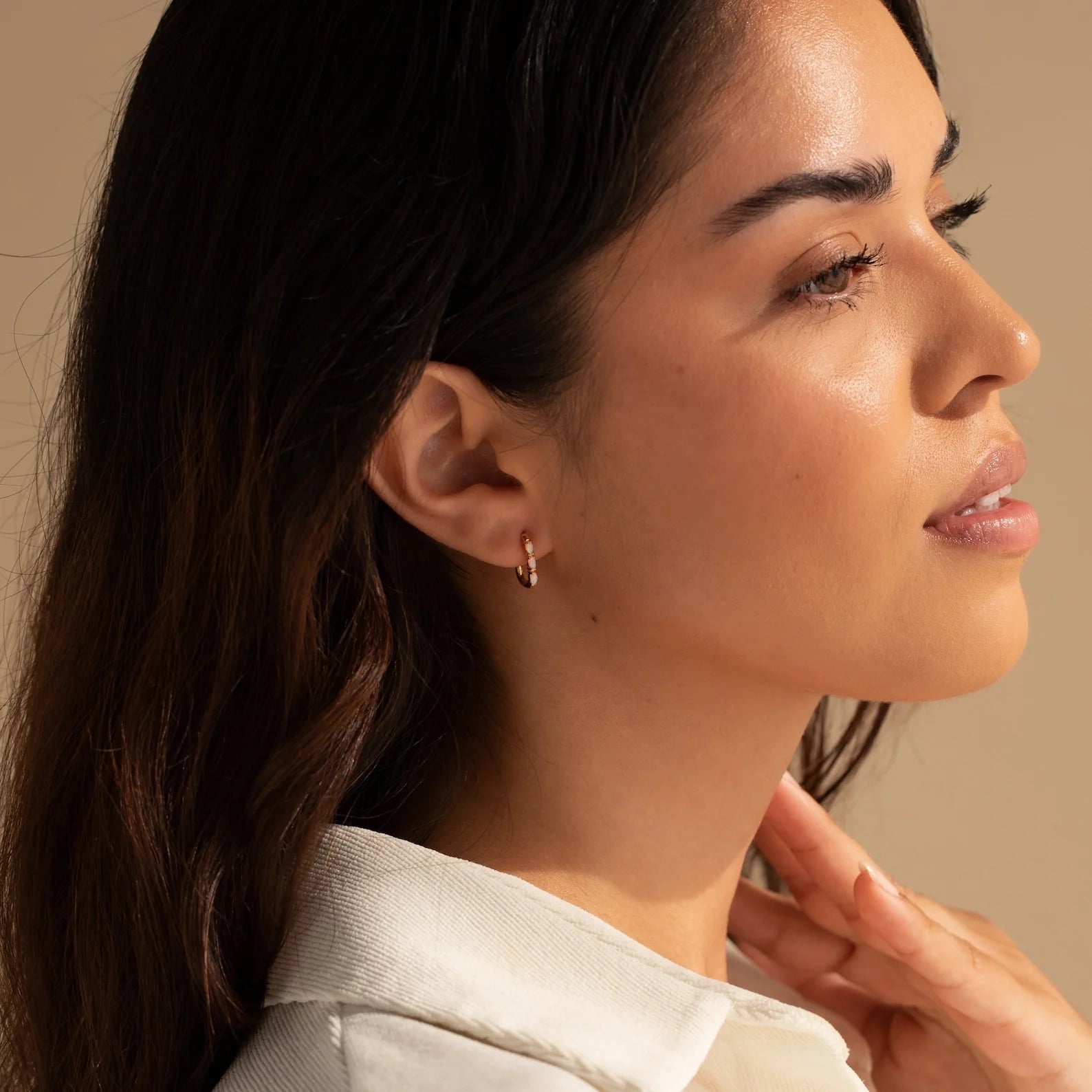 Halo Opal Hoops Silver 18K Gold Plated