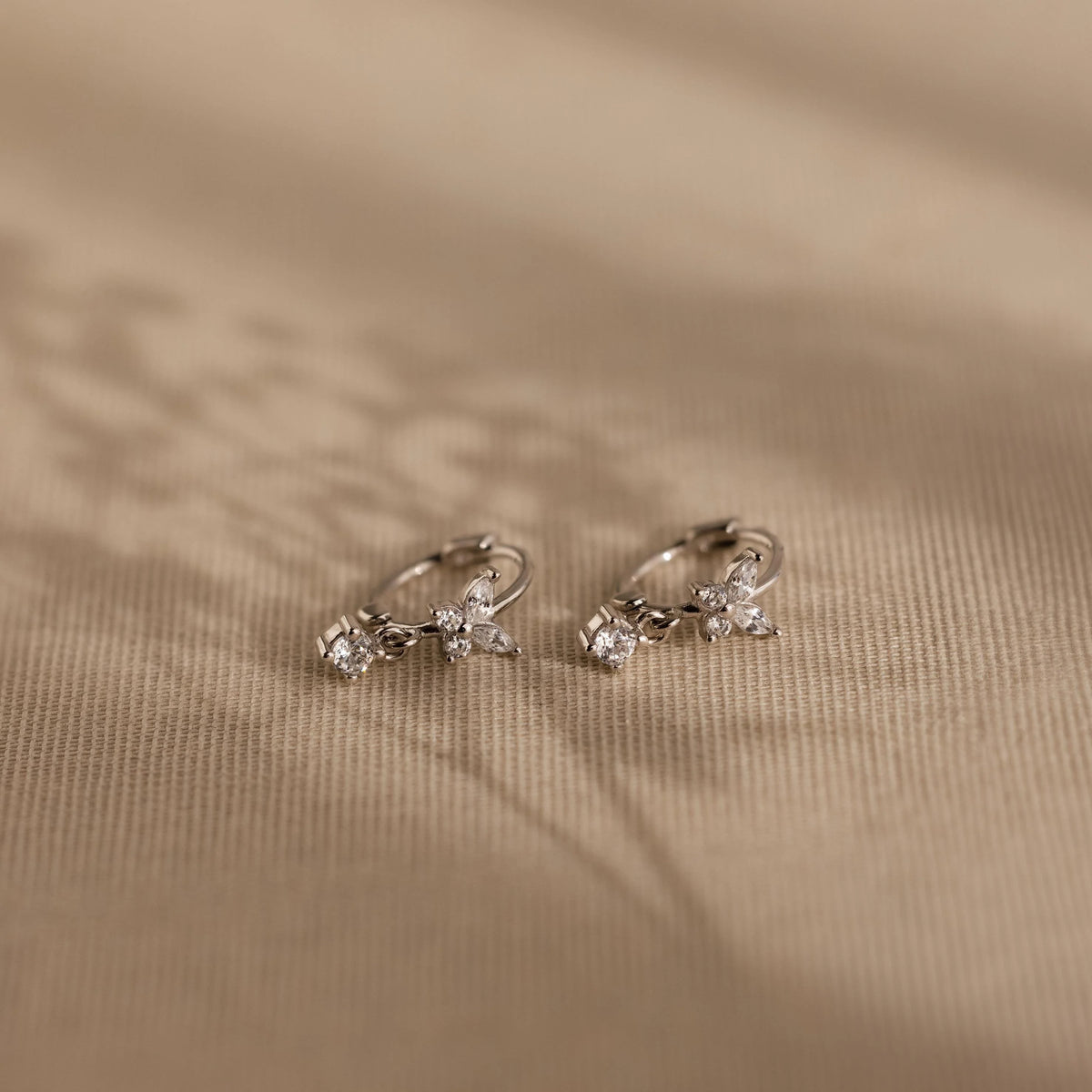 Diamond Butterfly Drop Huggies Silver 18K Gold Plated