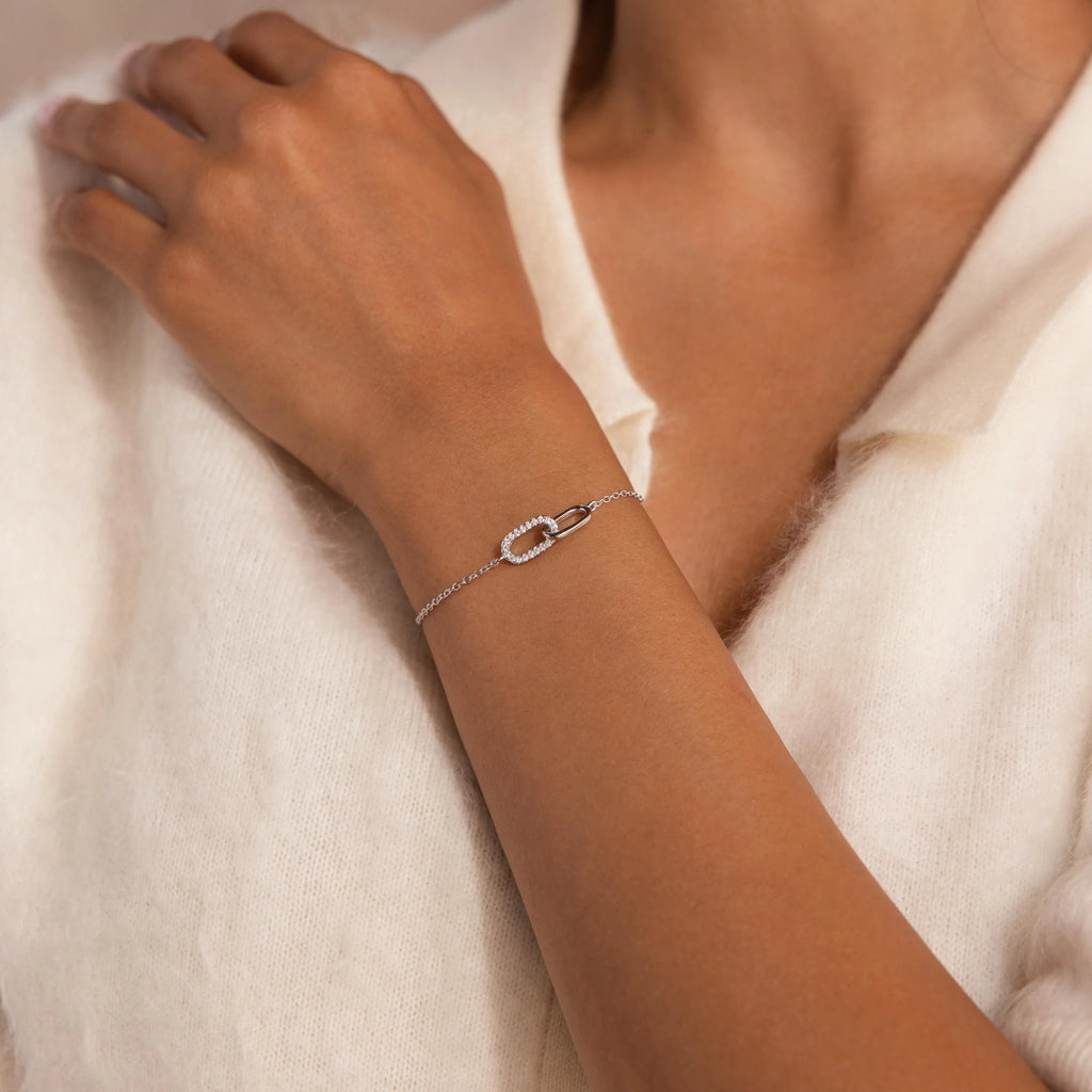 Pave Linked Pendant Bracelet Silver 18K Gold Plated