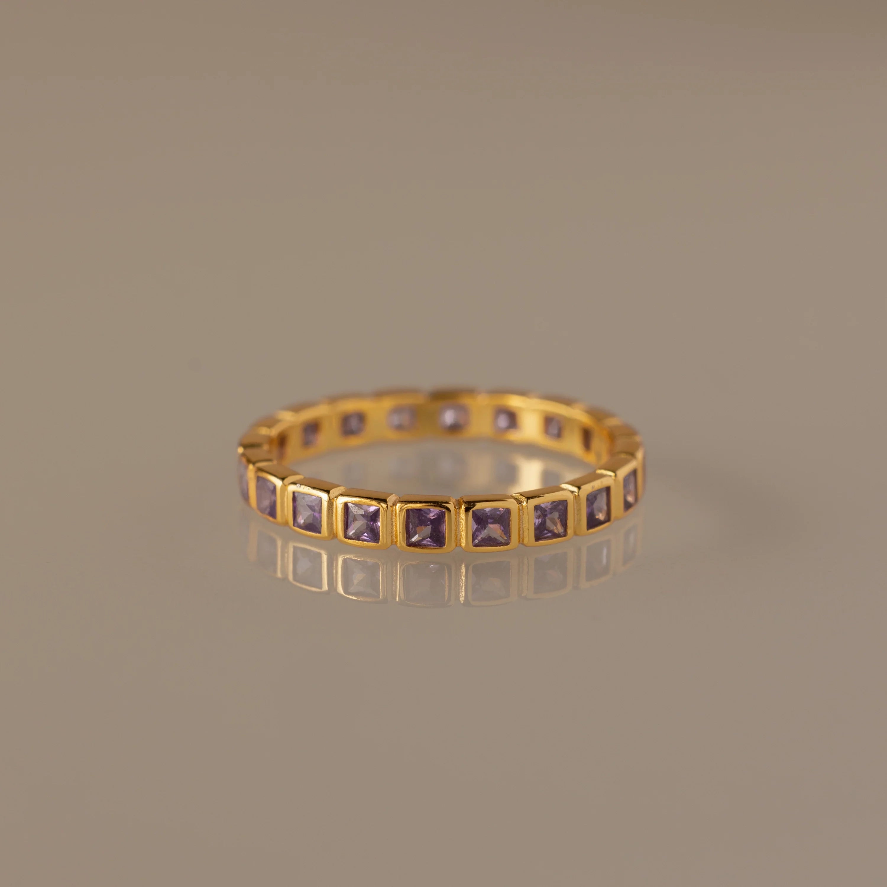 Eternity Bezel Amethyst Ring Silver 18K Gold Plated
