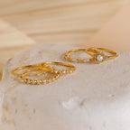 Pearl Diamond Stacking Rings Silver 18K Gold Plated