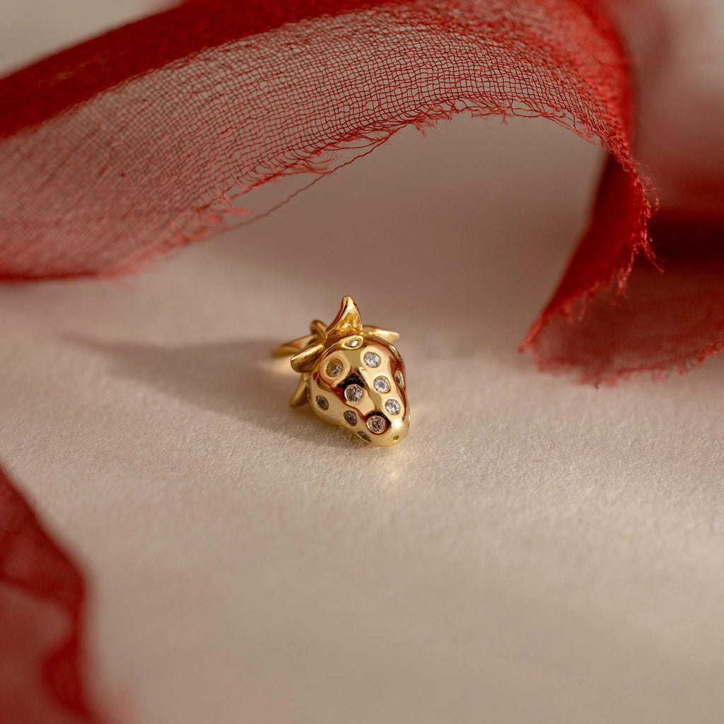 Diamond Strawberry Charm Silver 18K Gold Plated