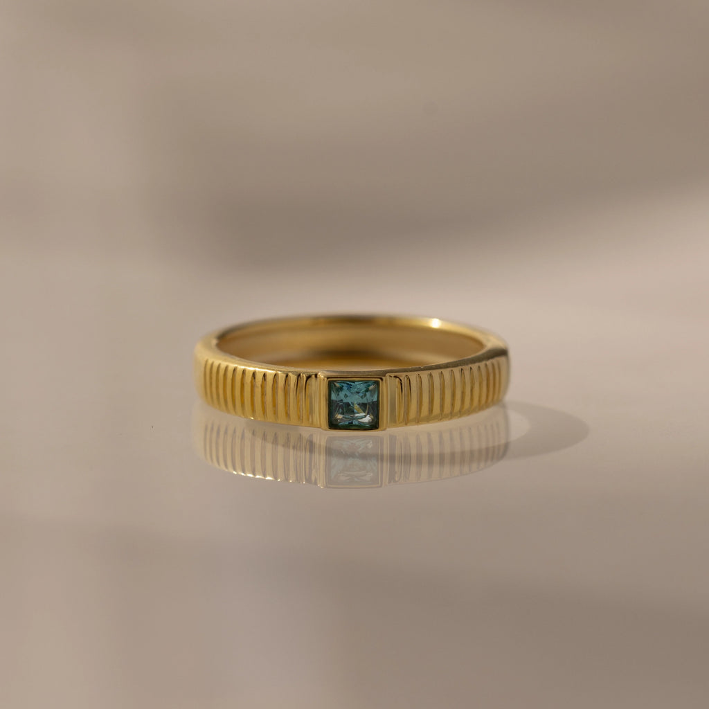 Ribbed Aquamarine Band Silver 18K Gold Plated