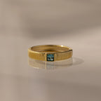 Ribbed Aquamarine Band Silver 18K Gold Plated