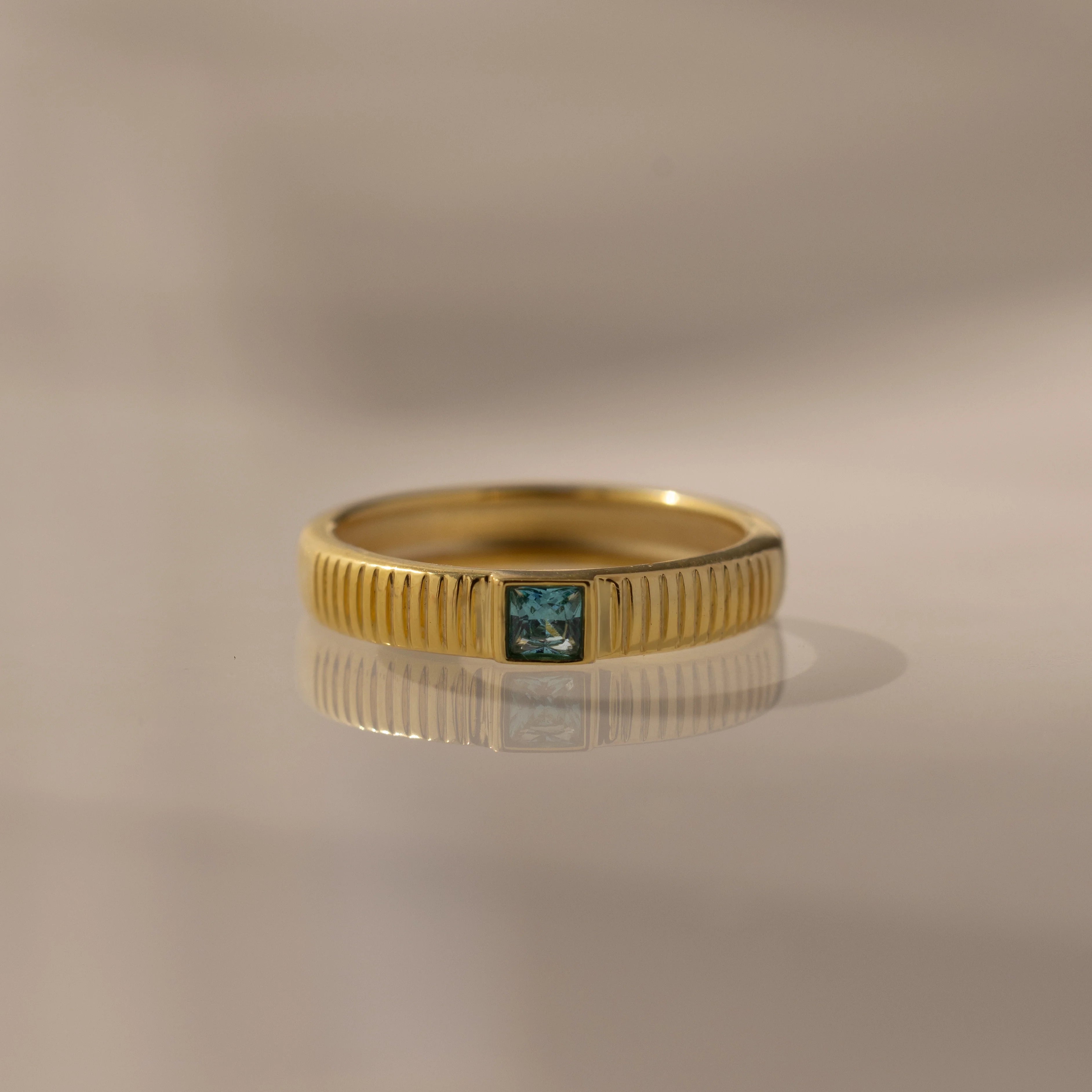 Ribbed Aquamarine Band Silver 18K Gold Plated