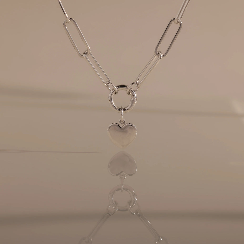 Paperclip Heart Charm Necklace Silver 18K Gold Plated