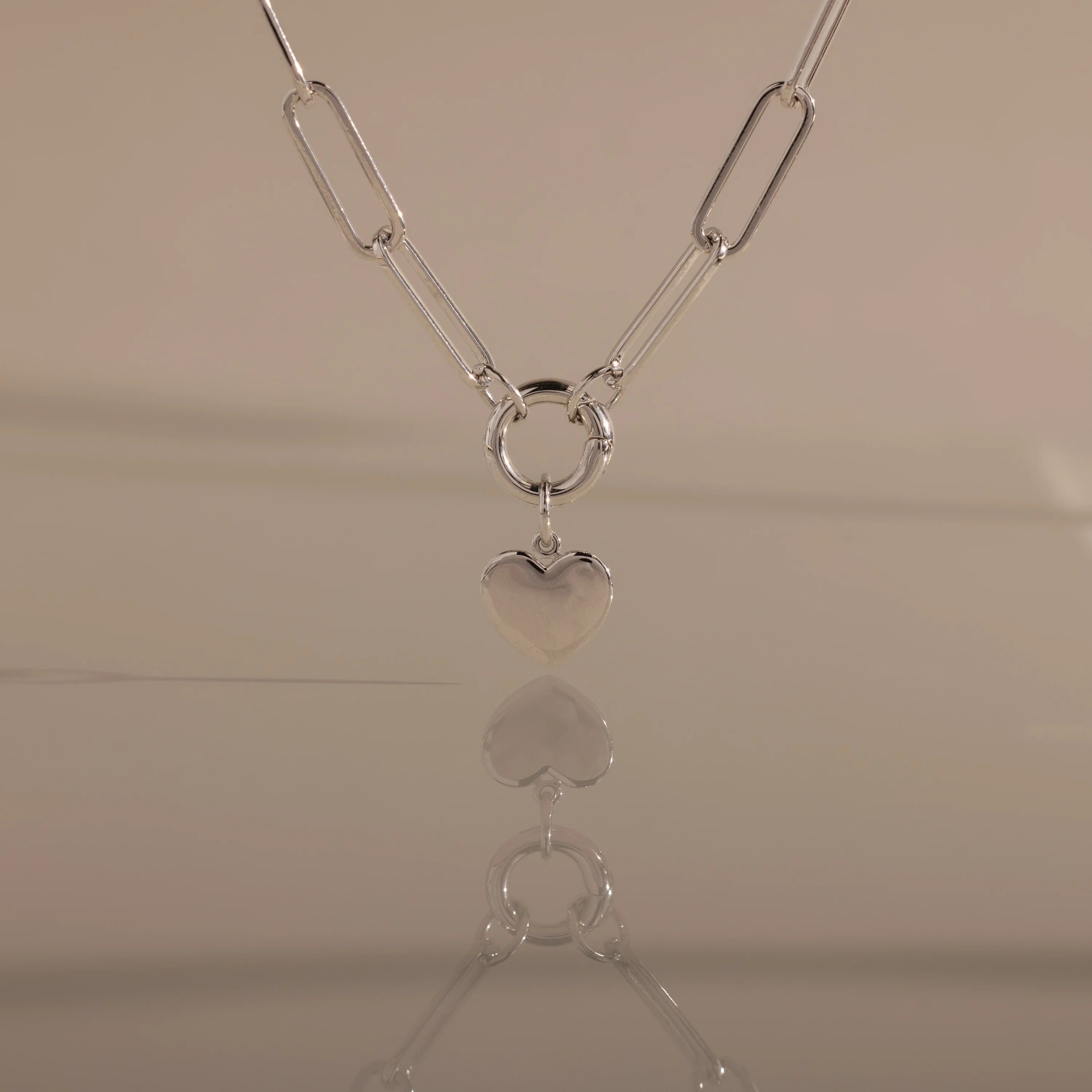 Paperclip Heart Charm Necklace Silver 18K Gold Plated