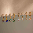 Pave Blossom Drop Huggies Silver 18K Gold Plated