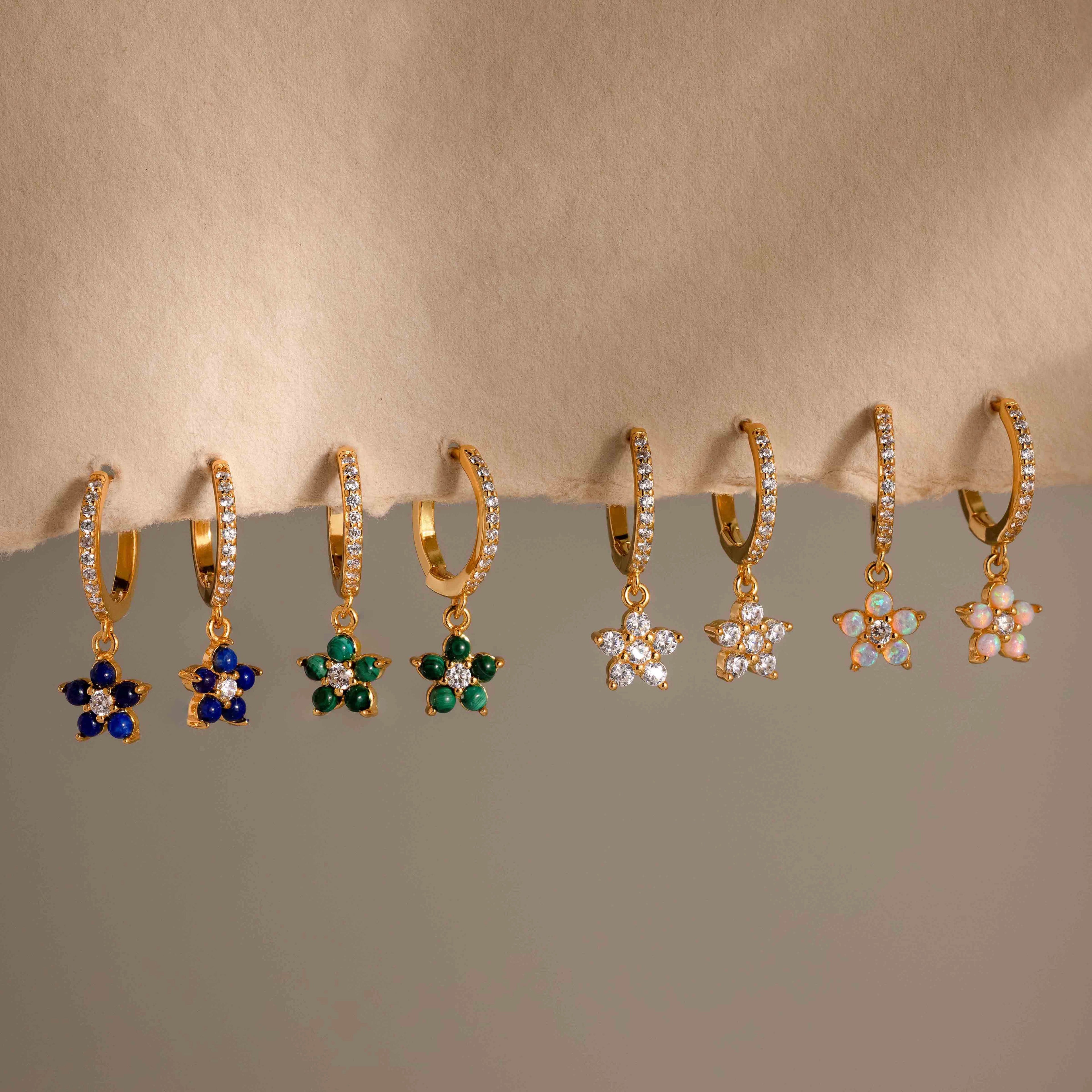 Pave Blossom Drop Huggies Silver 18K Gold Plated