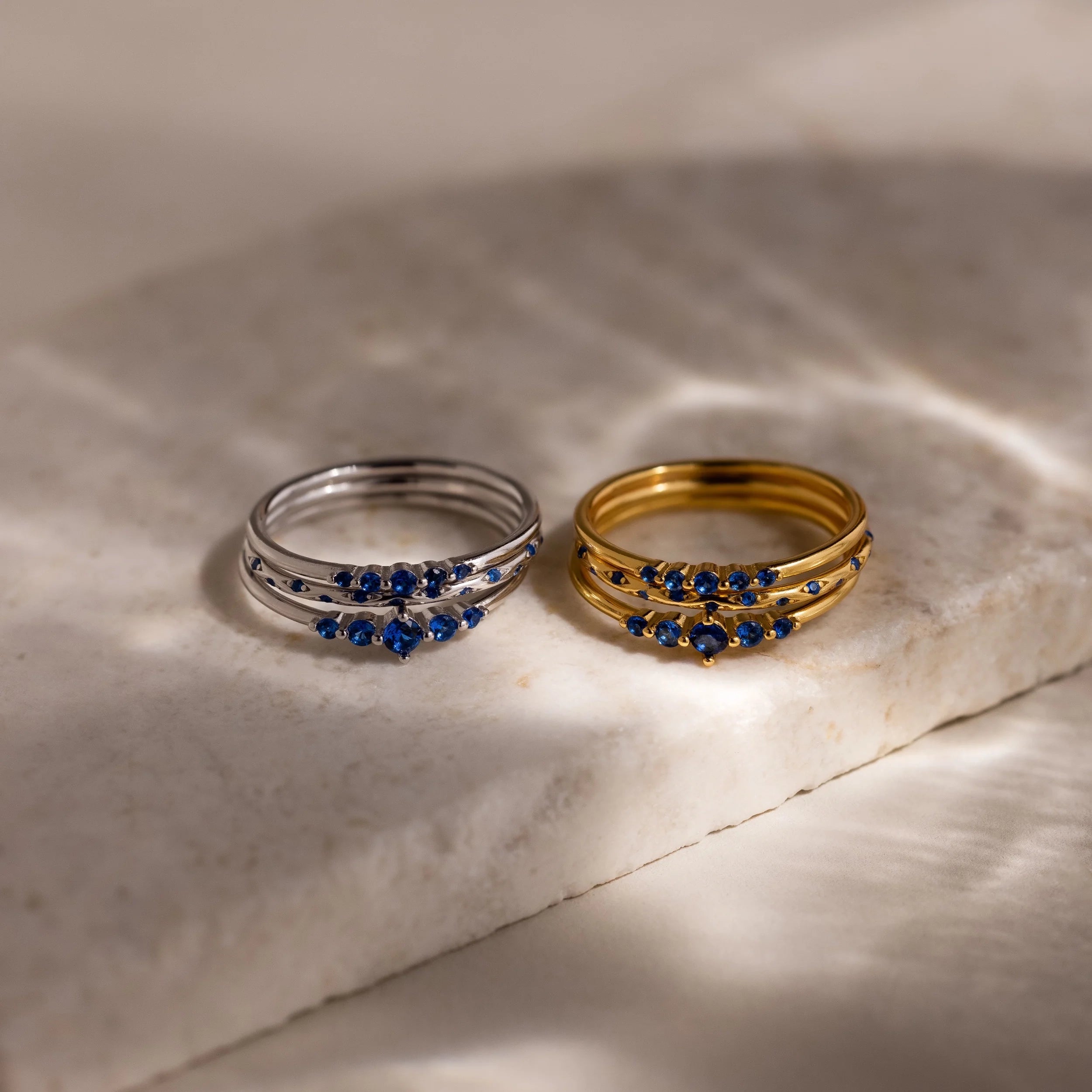 Sapphire Stacking Ring Set Silver 18K Gold Plated
