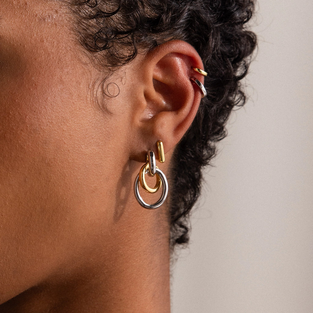 Mixed Metal Linked Earrings Silver 18K Gold Plated