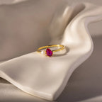 Teardrop Ruby & Pearl Ring Silver 18K Gold Plated