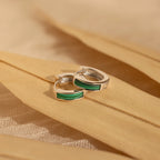 Malachite Inlay Huggies Silver 18K Gold Plated