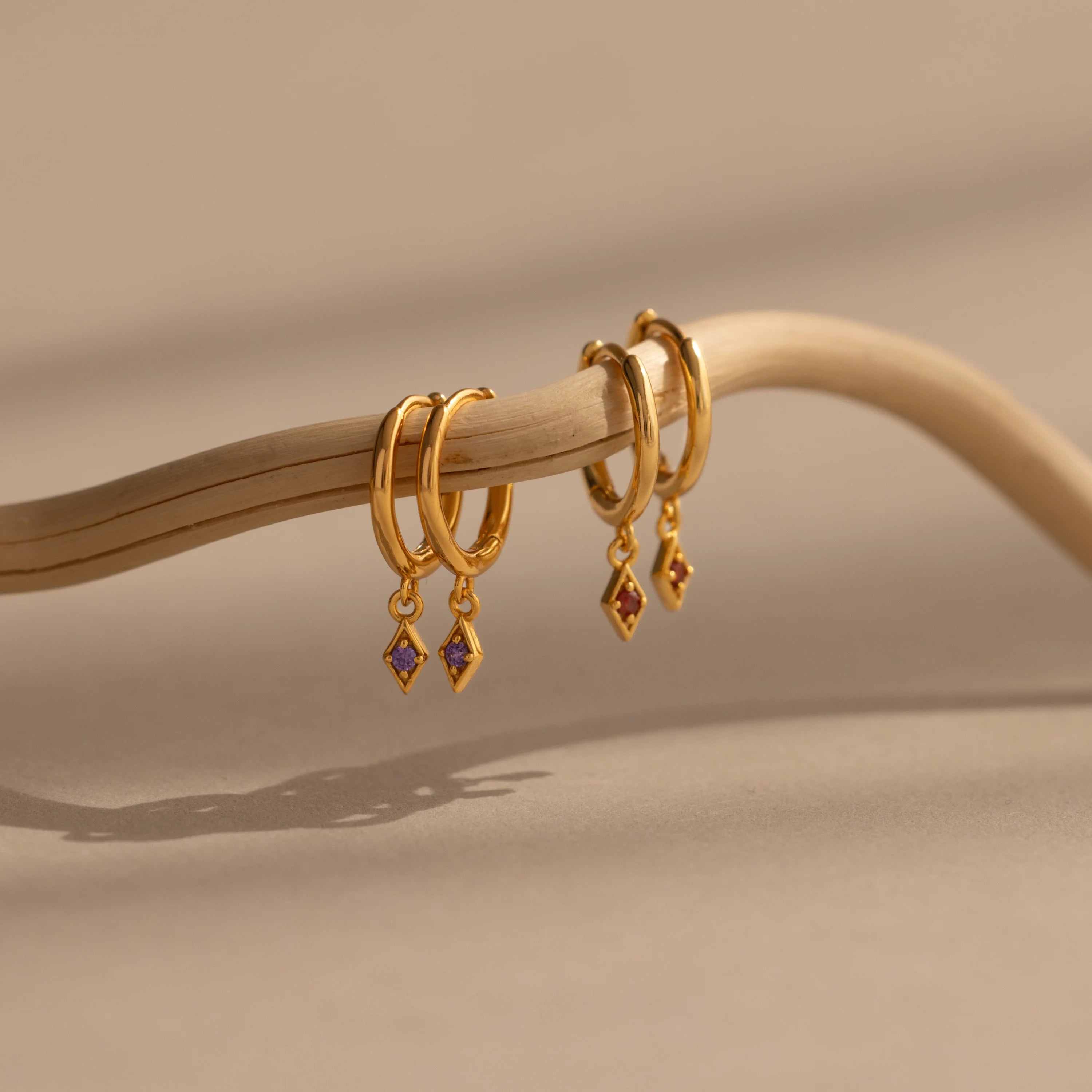 Ericka Garnet Huggies Silver 18K Gold Plated