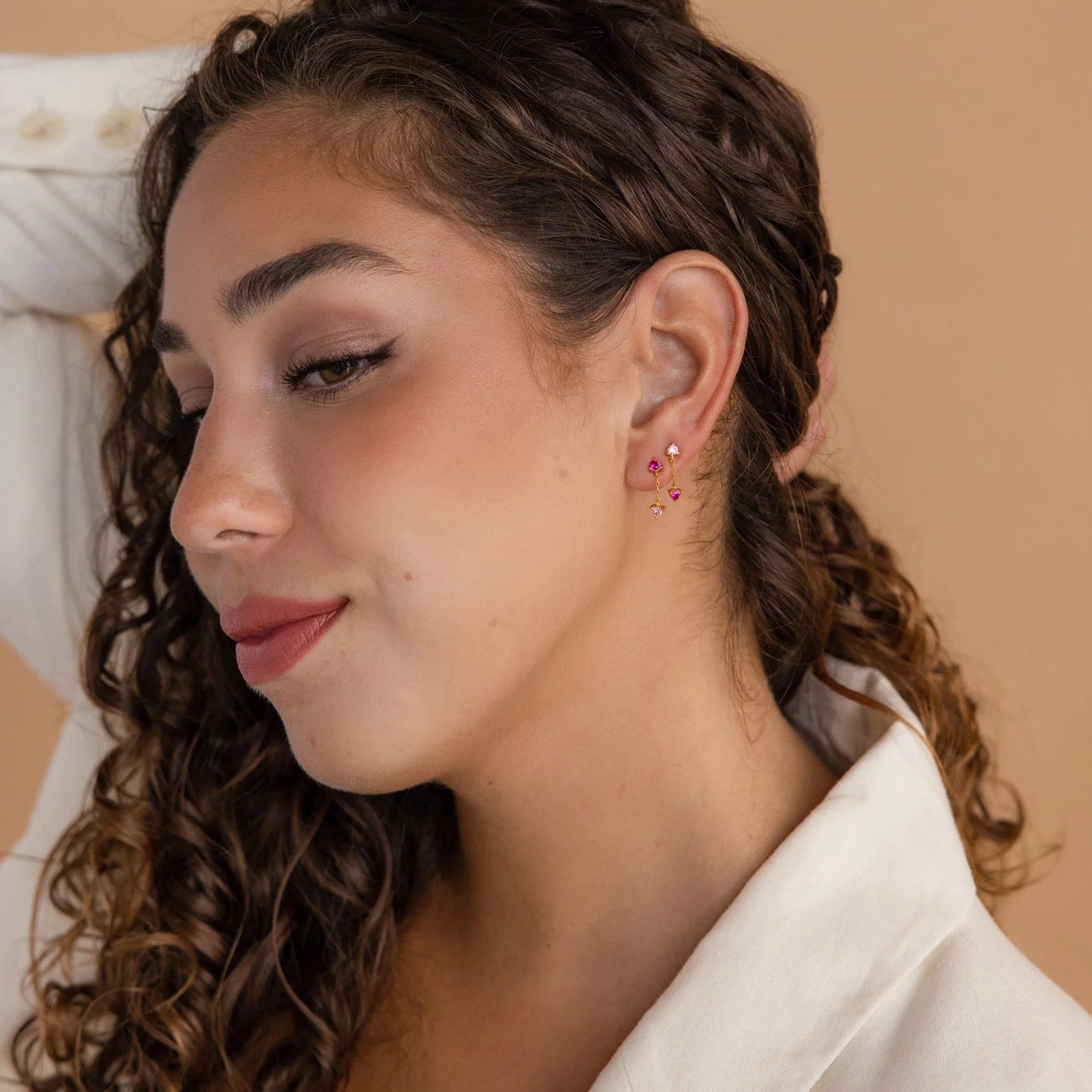 Mixed Pink Drop Earrings Silver 18K Gold Plated
