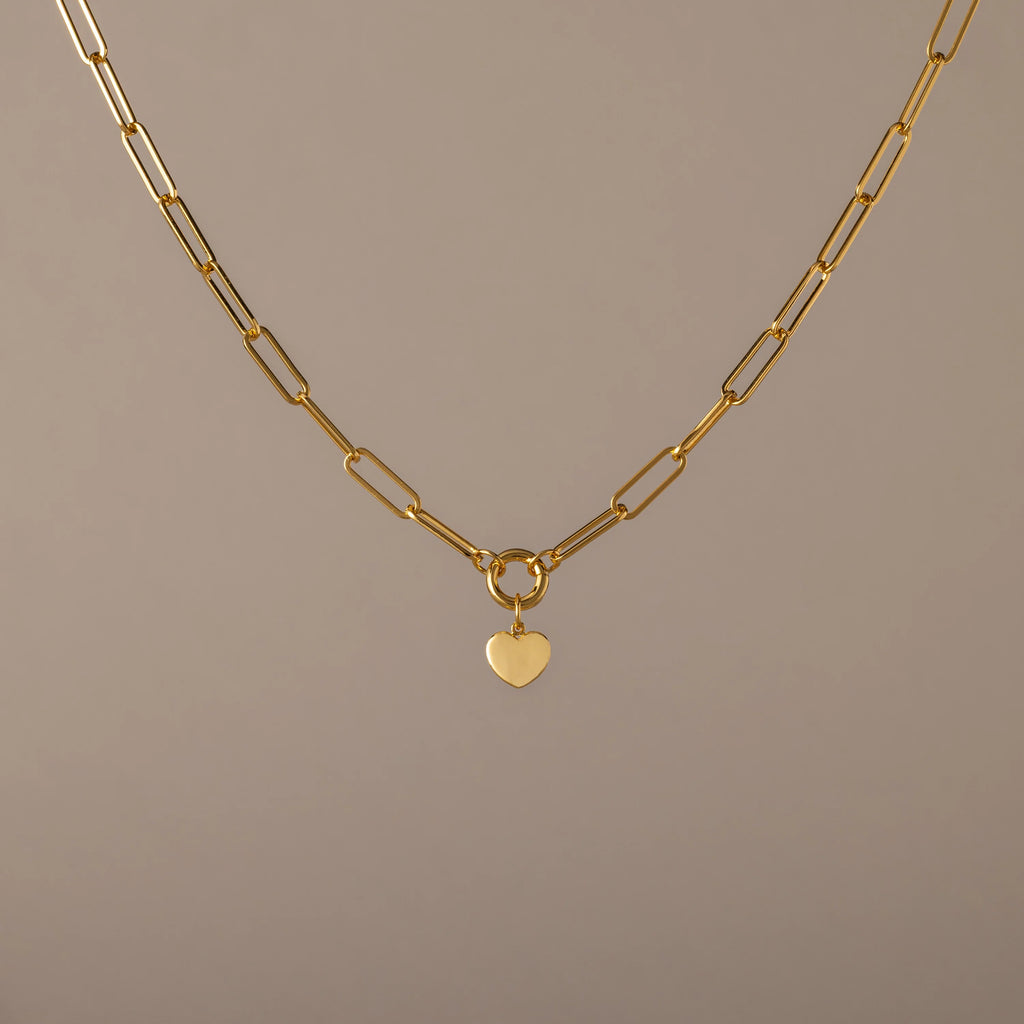Paperclip Heart Charm Necklace Silver 18K Gold Plated