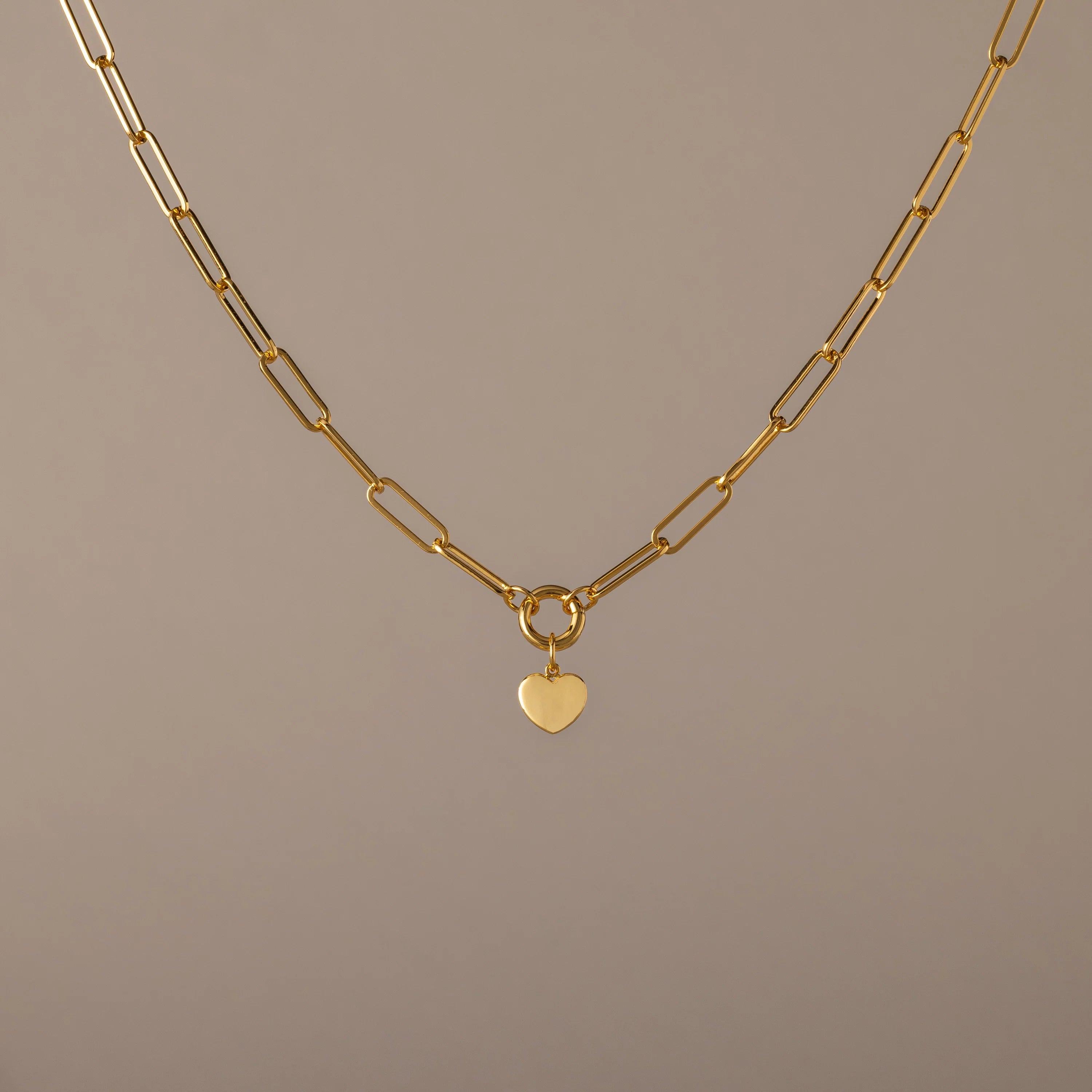 Paperclip Heart Charm Necklace Silver 18K Gold Plated
