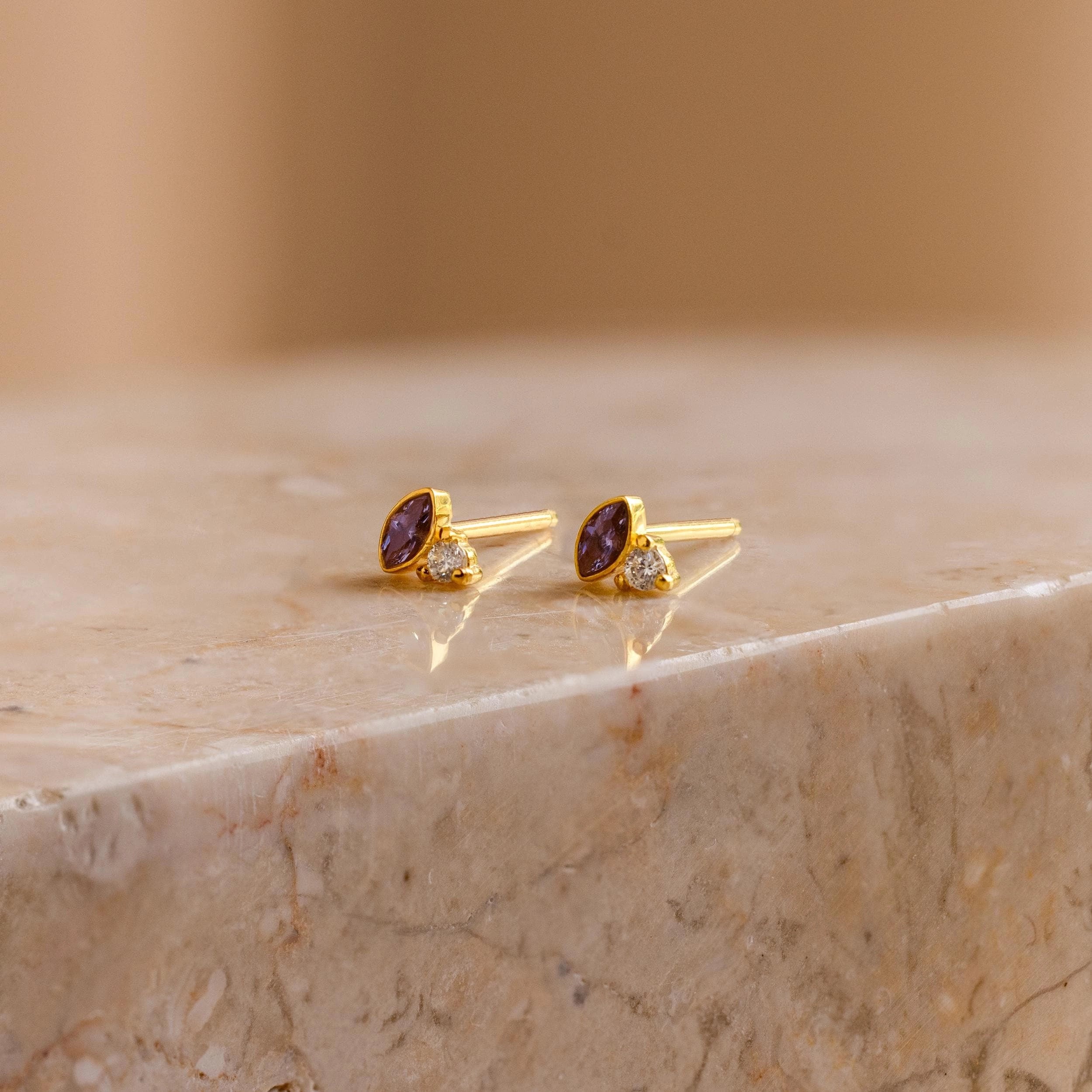 Diamond Marquise Birthstone Studs Silver 18K Gold Plated