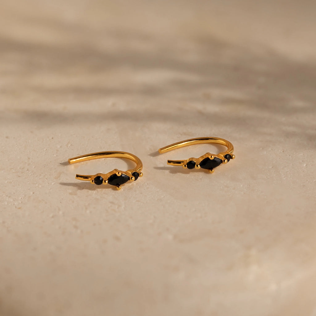 Amaya Black Marquise Threaders Silver 18K Gold Plated