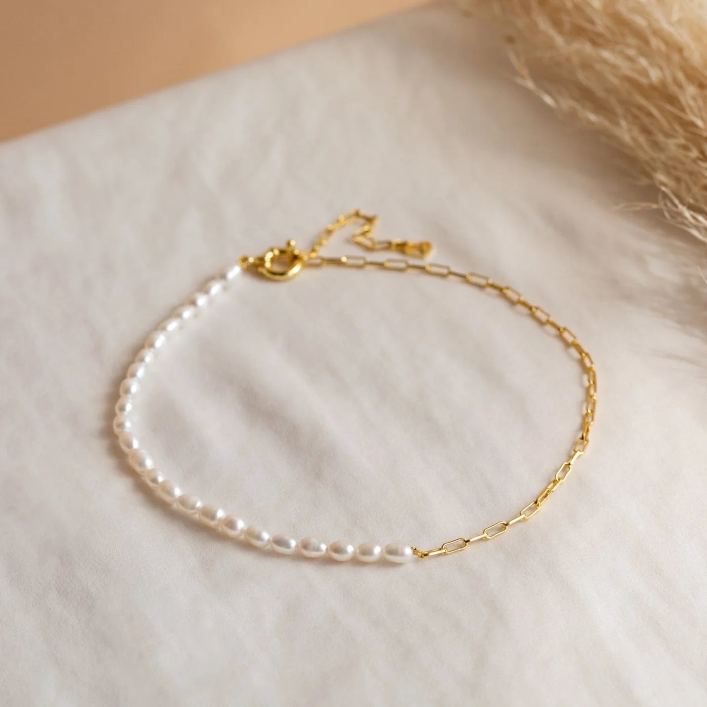 Pearl & Paperclip Chain Necklace Silver 18K Gold Plated
