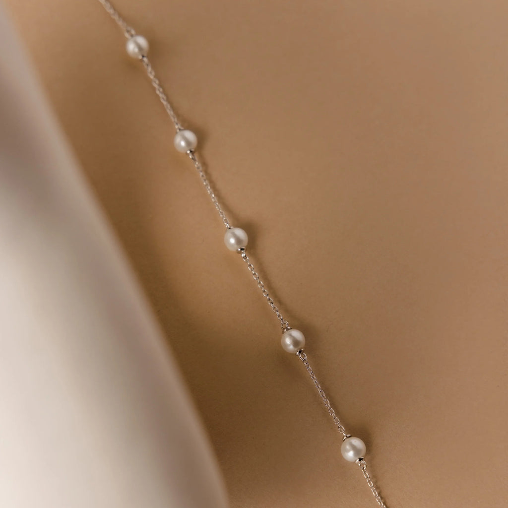 Pearl Station Bracelet Silver 18K Gold Plated
