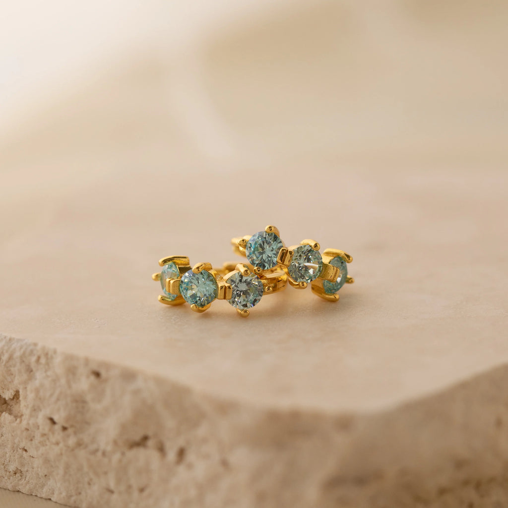 Triple Aquamarine Huggies  Silver 18K Gold Plated