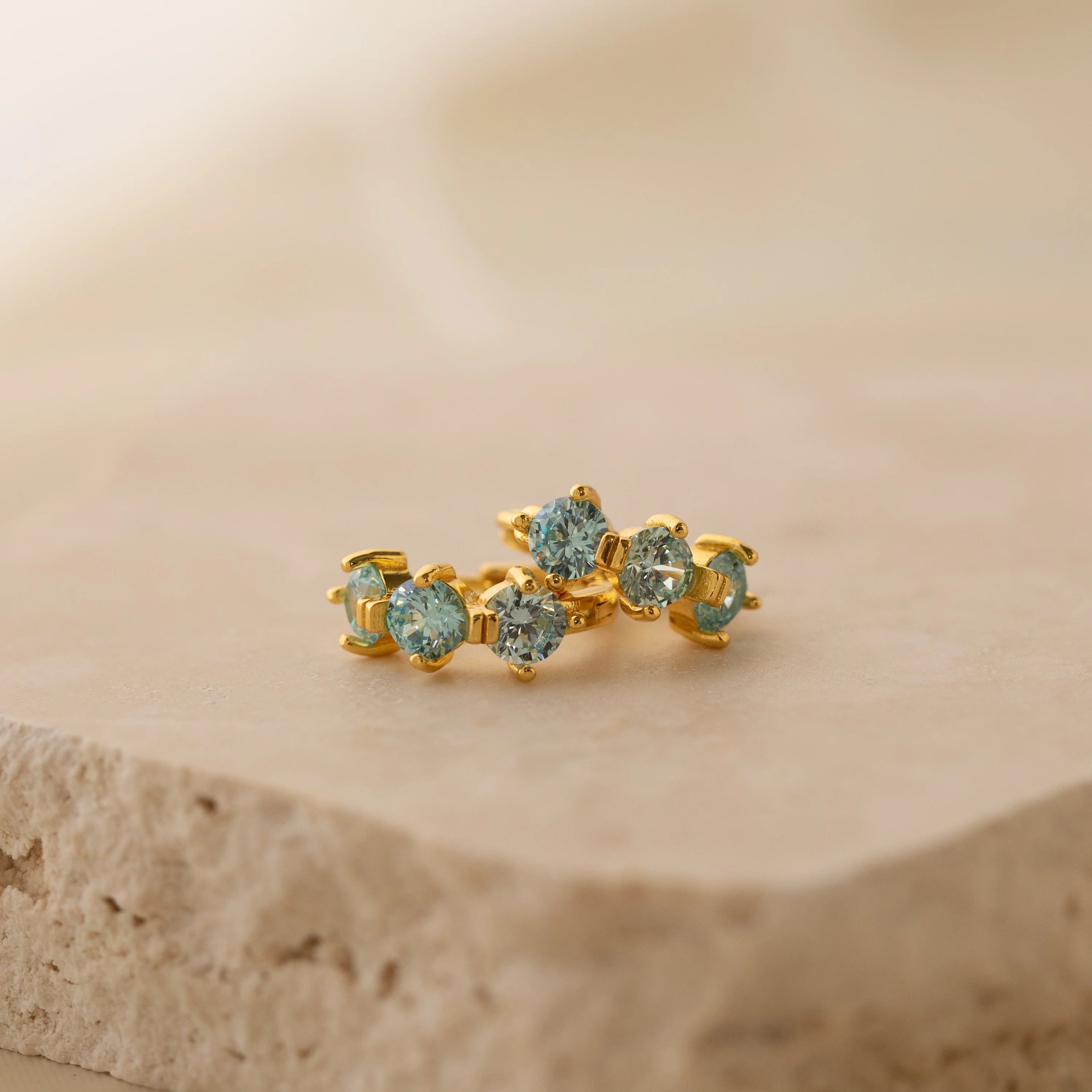 Triple Aquamarine Huggies  Silver 18K Gold Plated