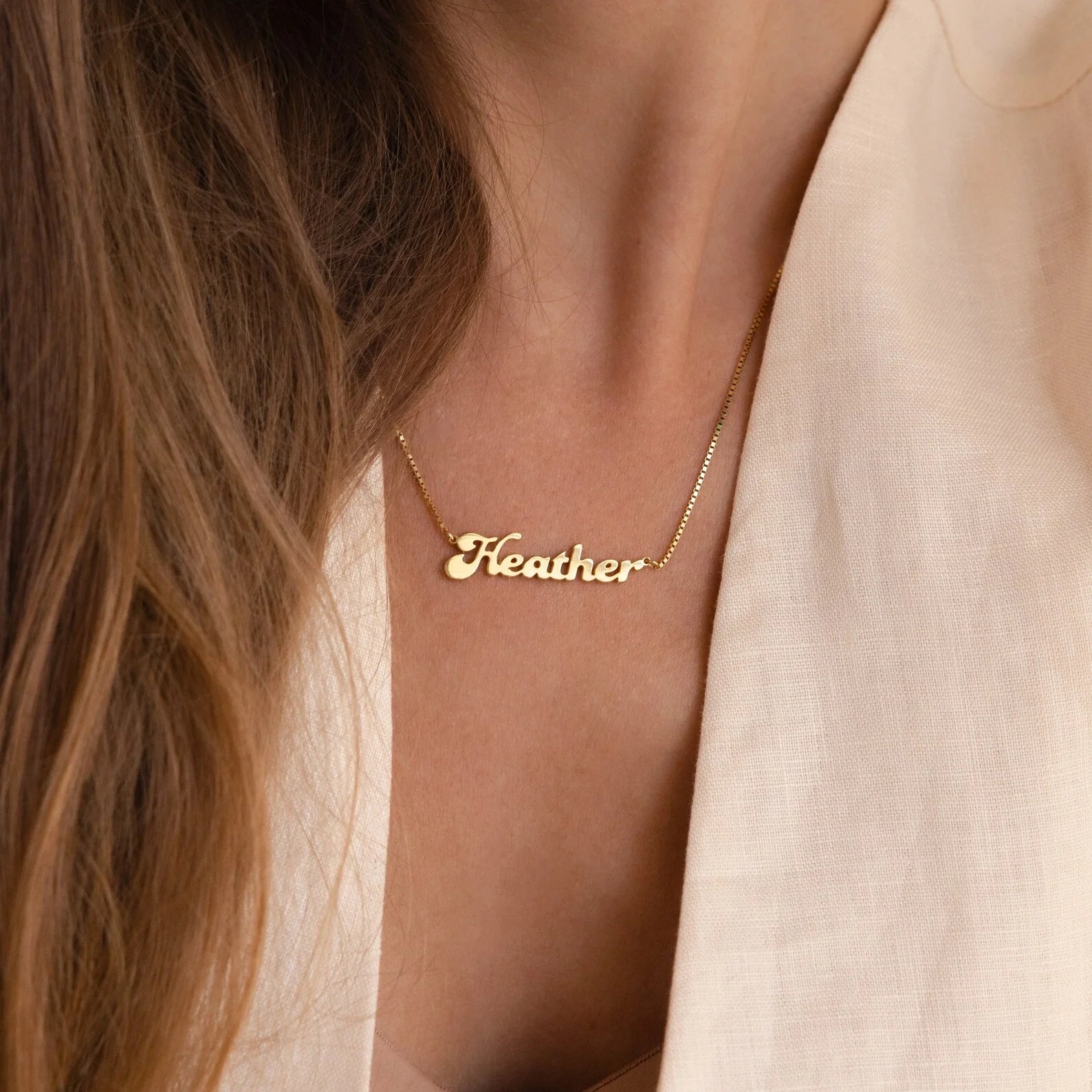 Groovy Name Box Chain Necklace Silver 18K Gold Plated