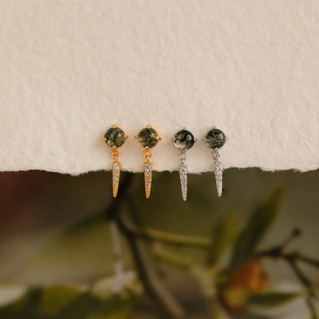 Agate Diamond Drop Earrings Silver 18K Gold Plated