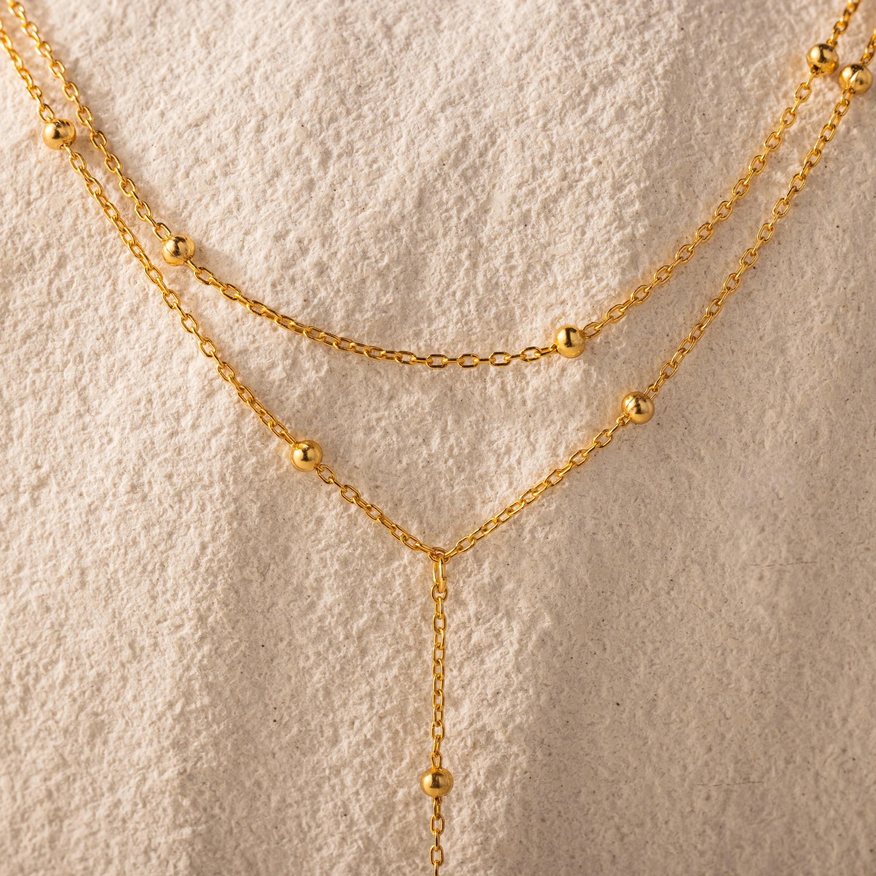 Duo Satellite Lariat Necklace Silver 18K Gold Plated