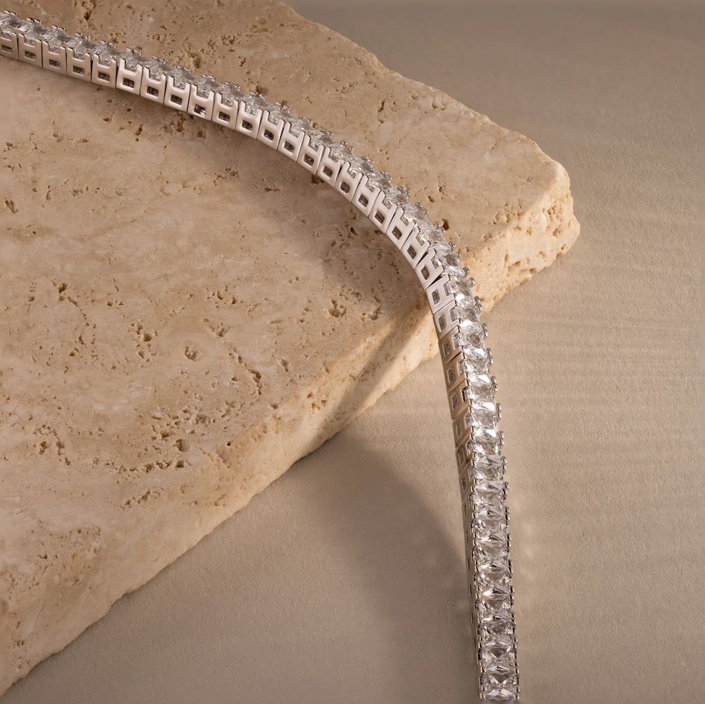 Princess Diamond Tennis Bracelet Silver 18K Gold Plated