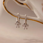 Diamond Bow Necklace & Earrings Set Silver 18K Gold Plated