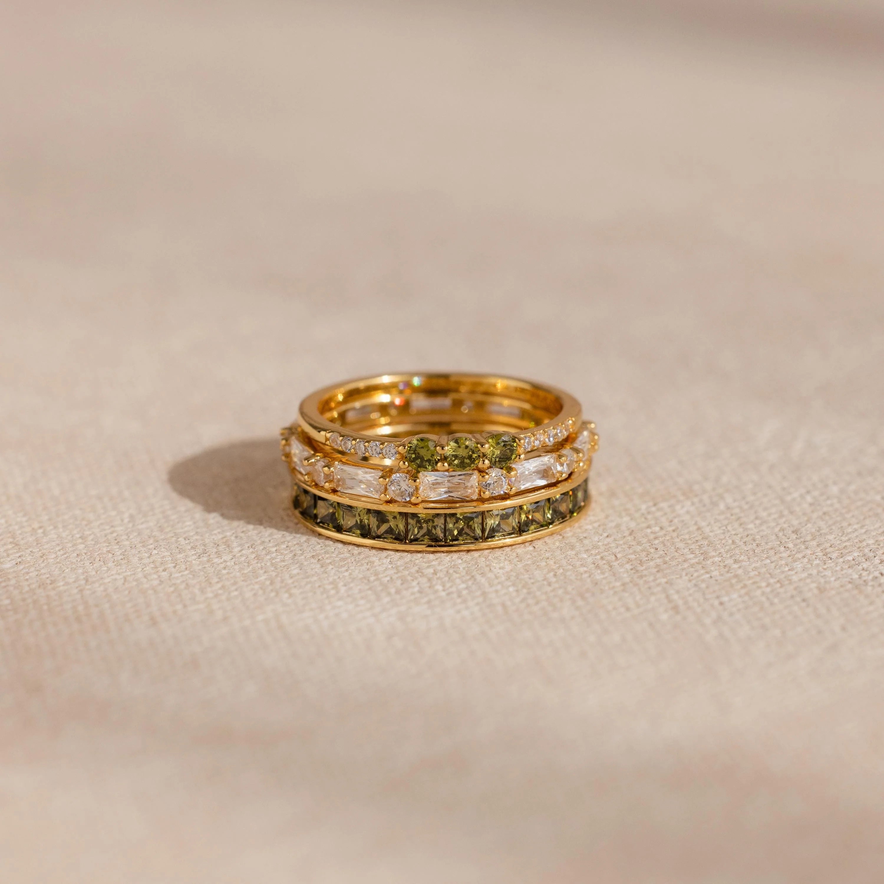 Diamonds Peridot Rings Set Silver 18K Gold Plated