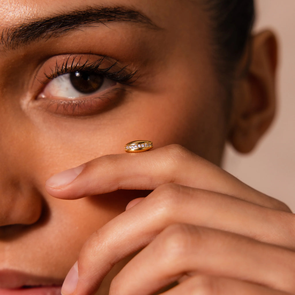 Diamond Pave Dome Spacer Charm Silver 18K Gold Plated