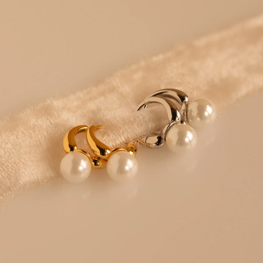 Pearl Drop Huggies Silver 18K Gold Plated