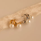 Pearl Drop Huggies Silver 18K Gold Plated