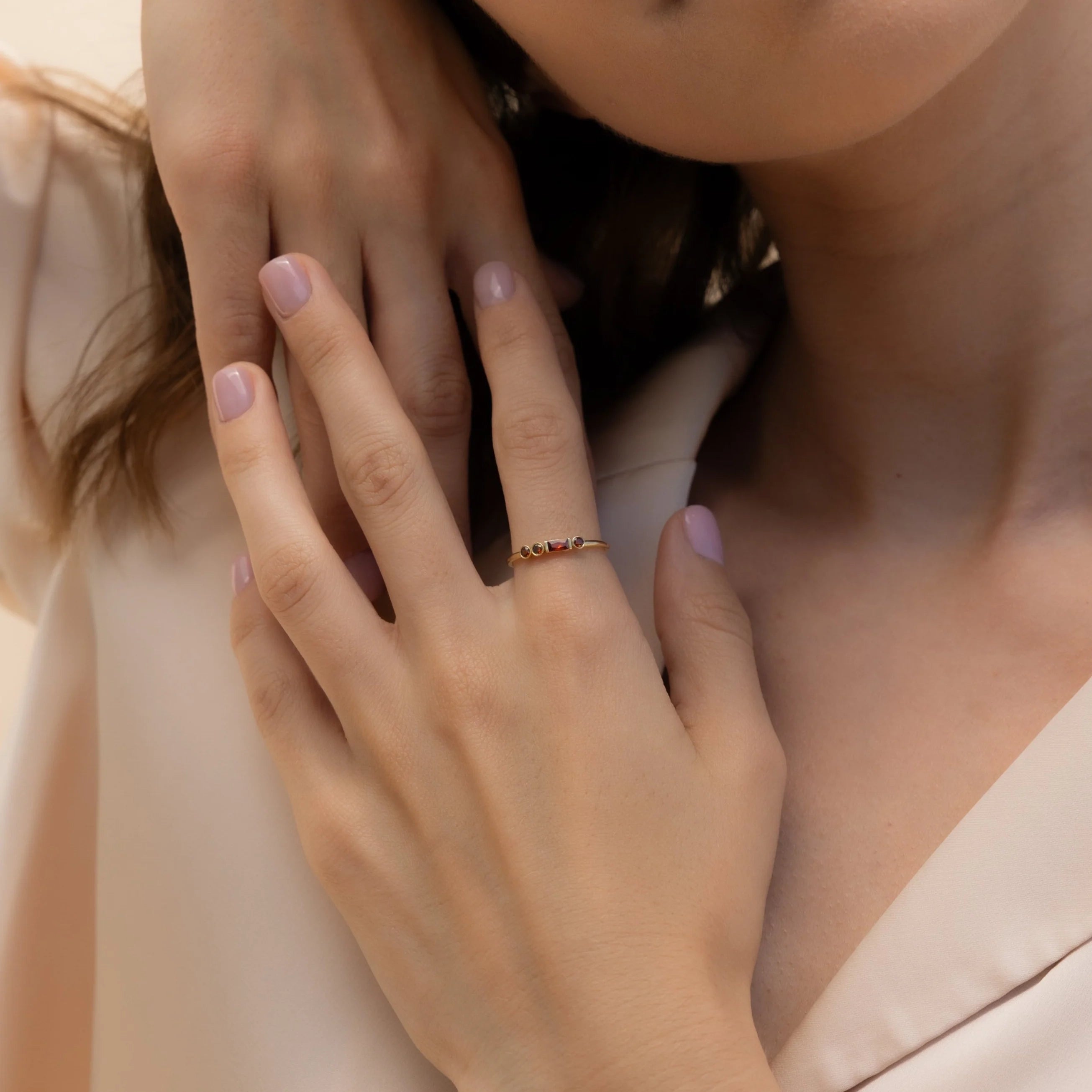 Morse Code Birthstone Ring Silver 18K Gold Plated