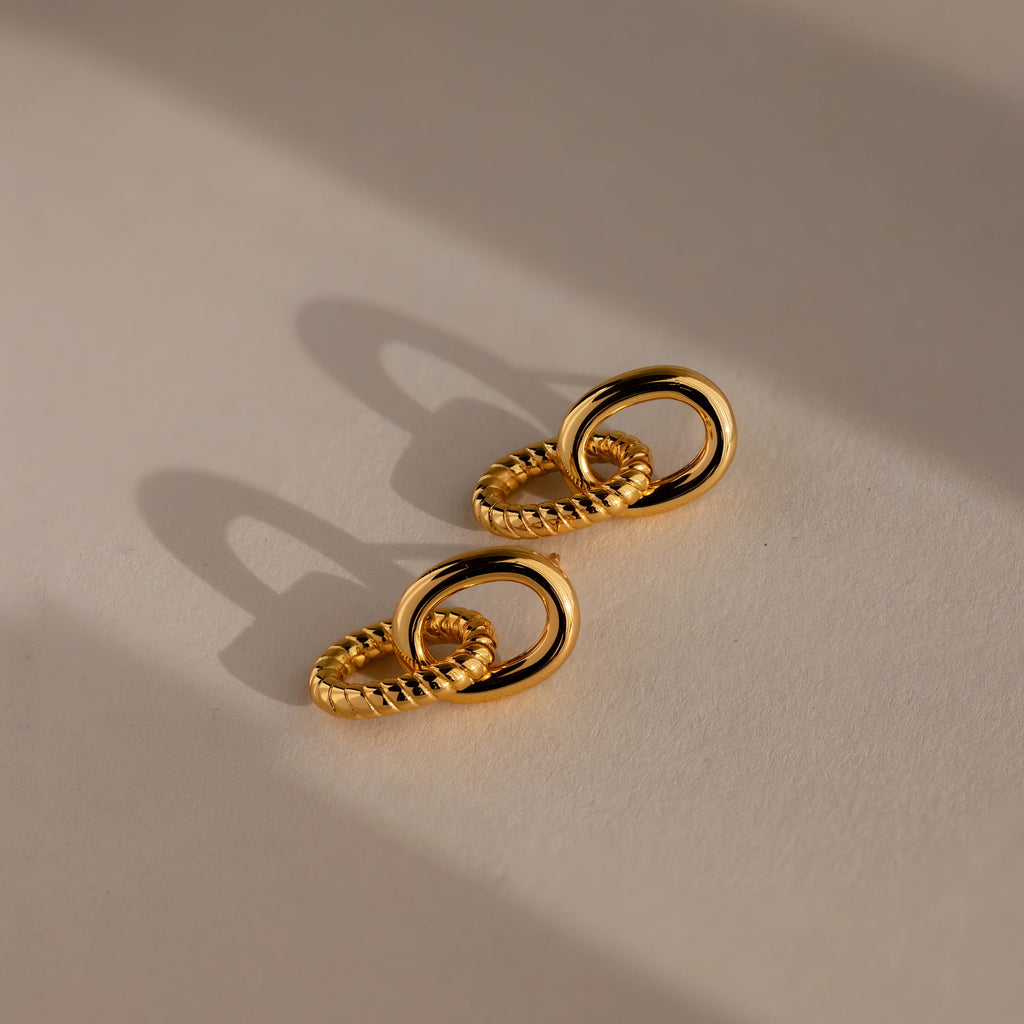 Twisted Link Earrings Silver 18K Gold Plated