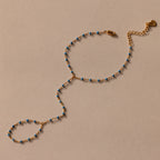 Turquoise Ocean Beaded Hand Chain Bracelet Silver 18K Gold Plated
