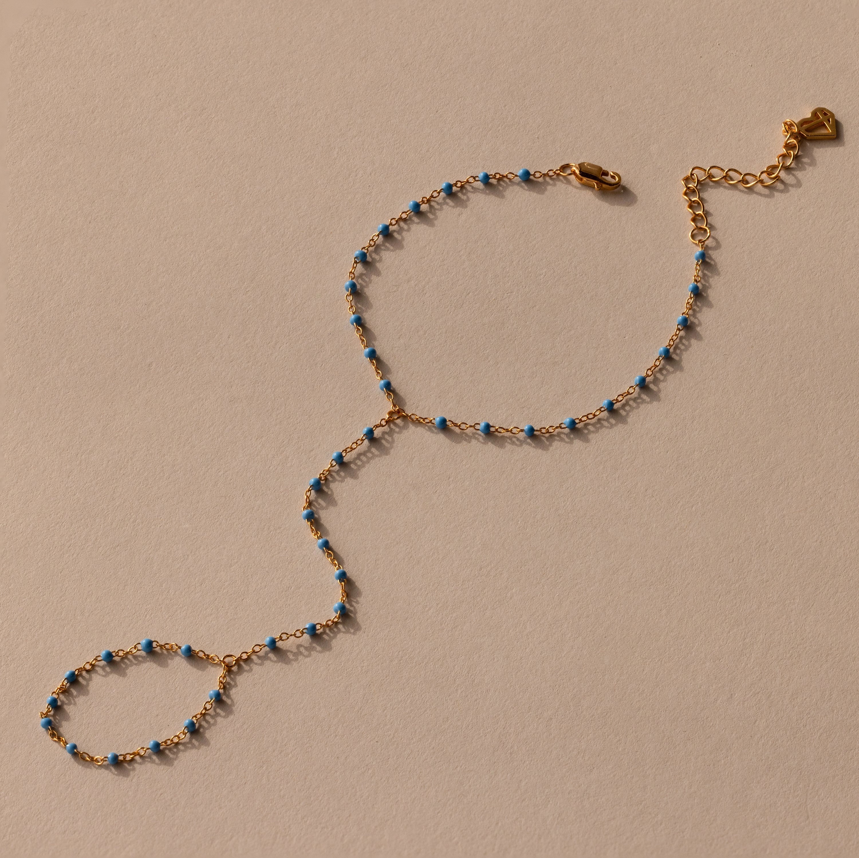 Turquoise Ocean Beaded Hand Chain Bracelet Silver 18K Gold Plated