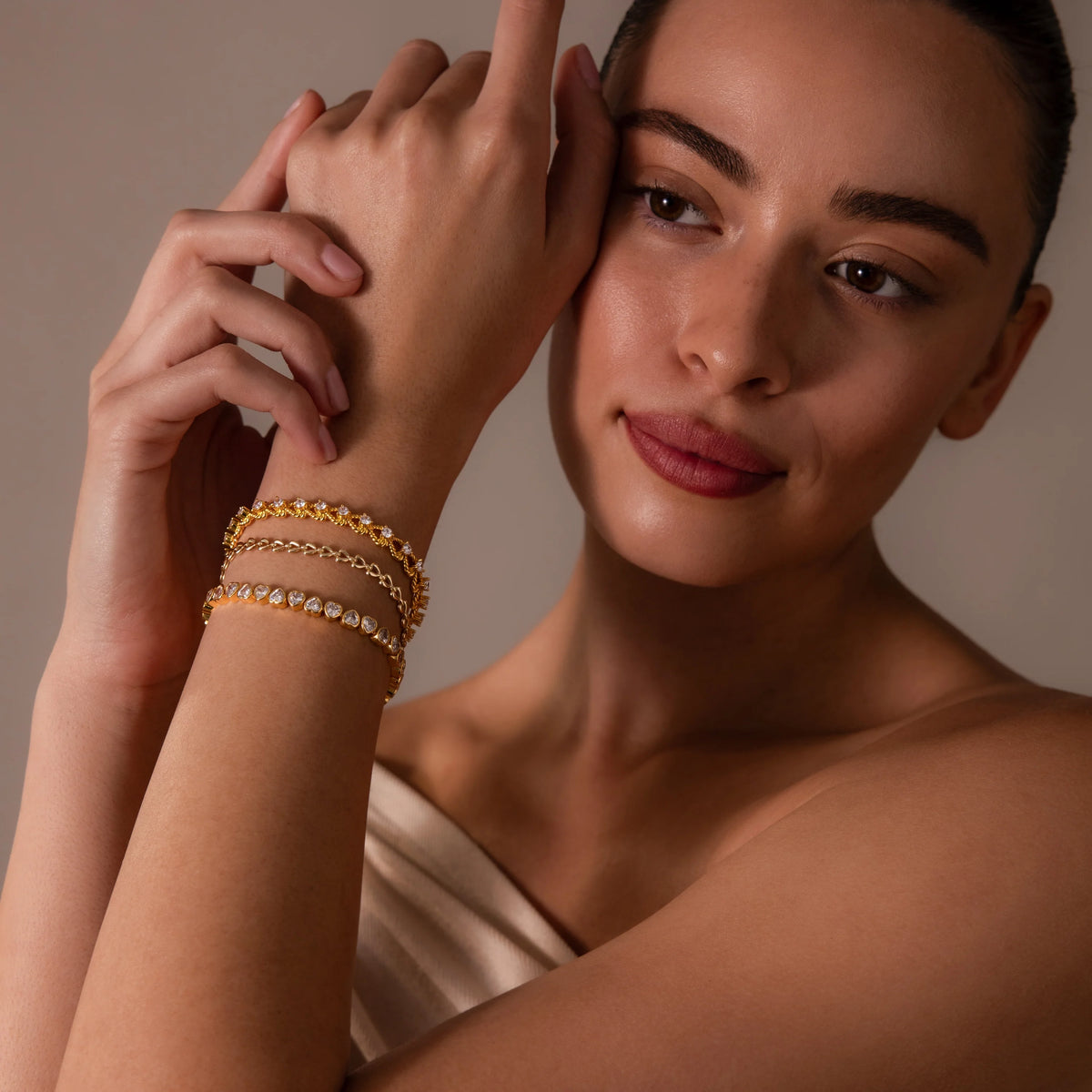 Diamond Heart Tennis Bracelet Silver 18K Gold Plated