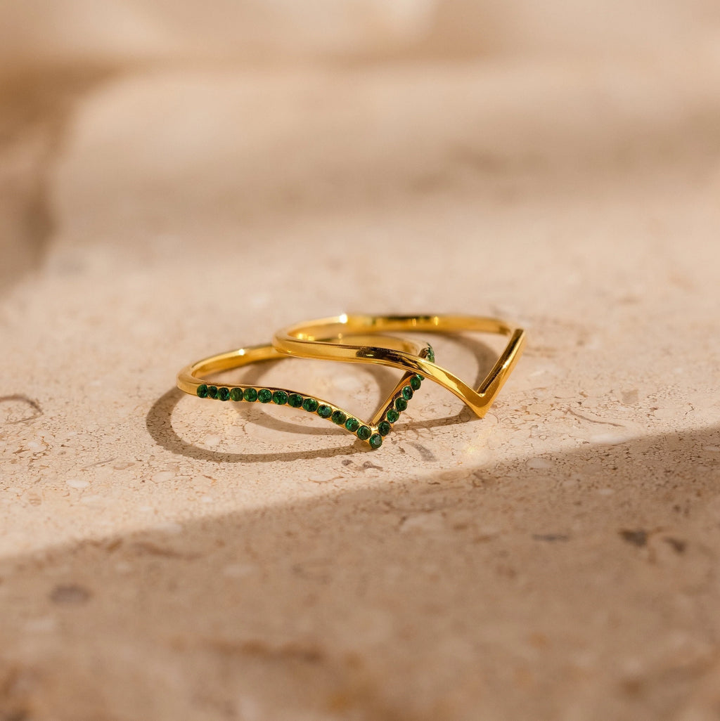Chevron Birthstone Rings Set Silver 18K Gold Plated