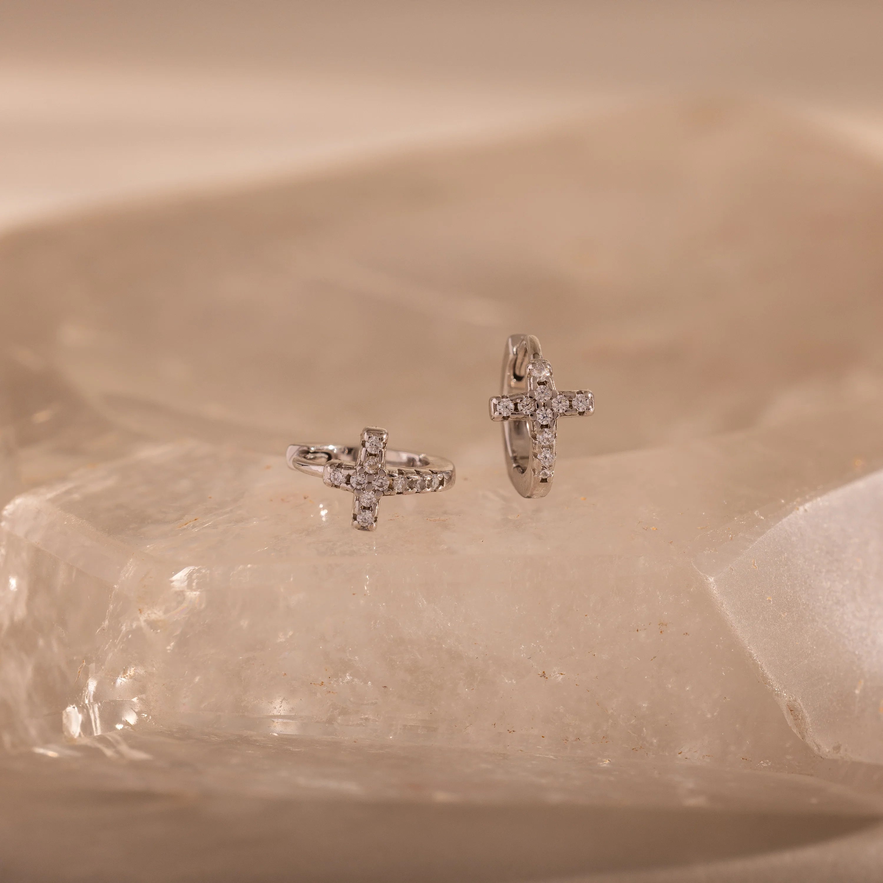 Diamond Cross Huggies Silver 18K Gold Plated