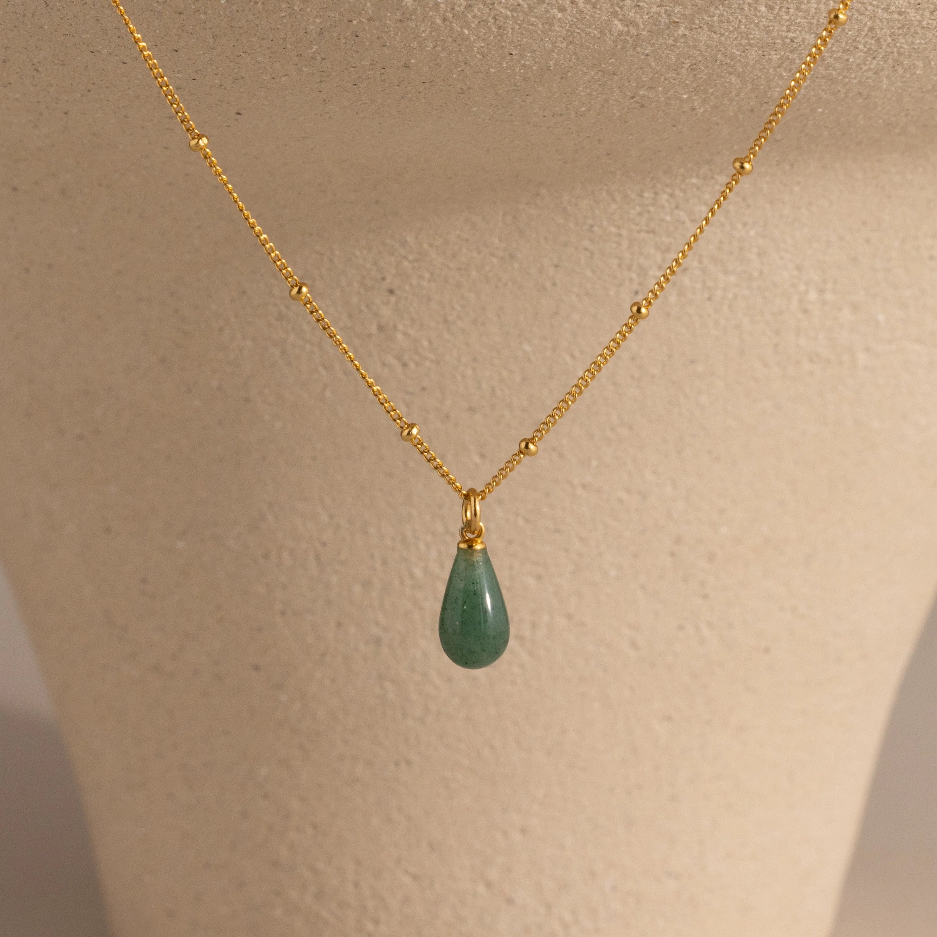 Jade Drop Necklace Silver 18K Gold Plated