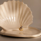 Diamond Seashell Charm Necklace Silver 18K Gold Plated