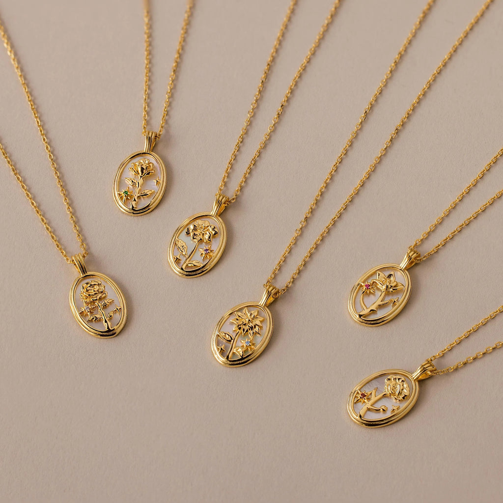 Pearl Flower Birthstone Necklace Silver 18K Gold Plated