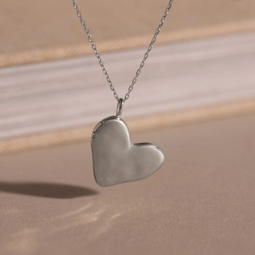 Organic Heart Locket Necklace Silver 18K Gold Plated