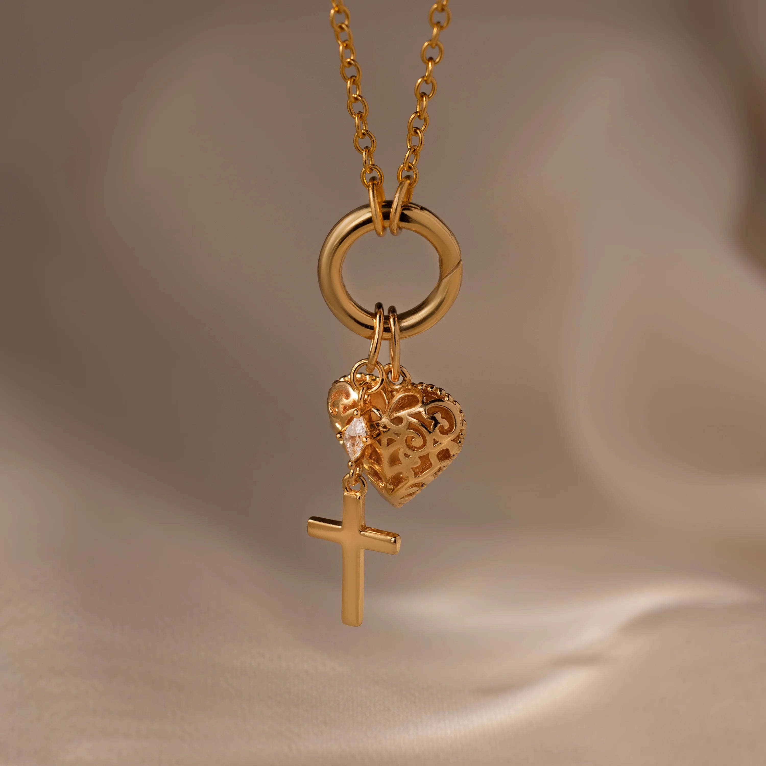 Diamond Drop Cross Charm Silver 18K Gold Plated